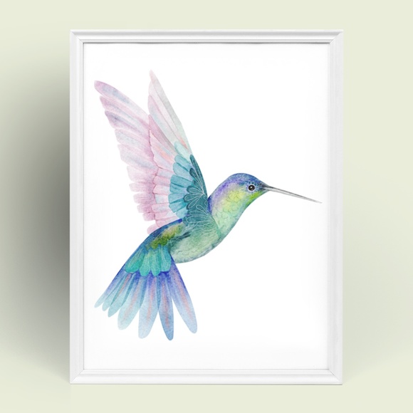 Watercolor Hummingbird Wall Art Illustration Print Poster Unframed - Picture 15 of 17